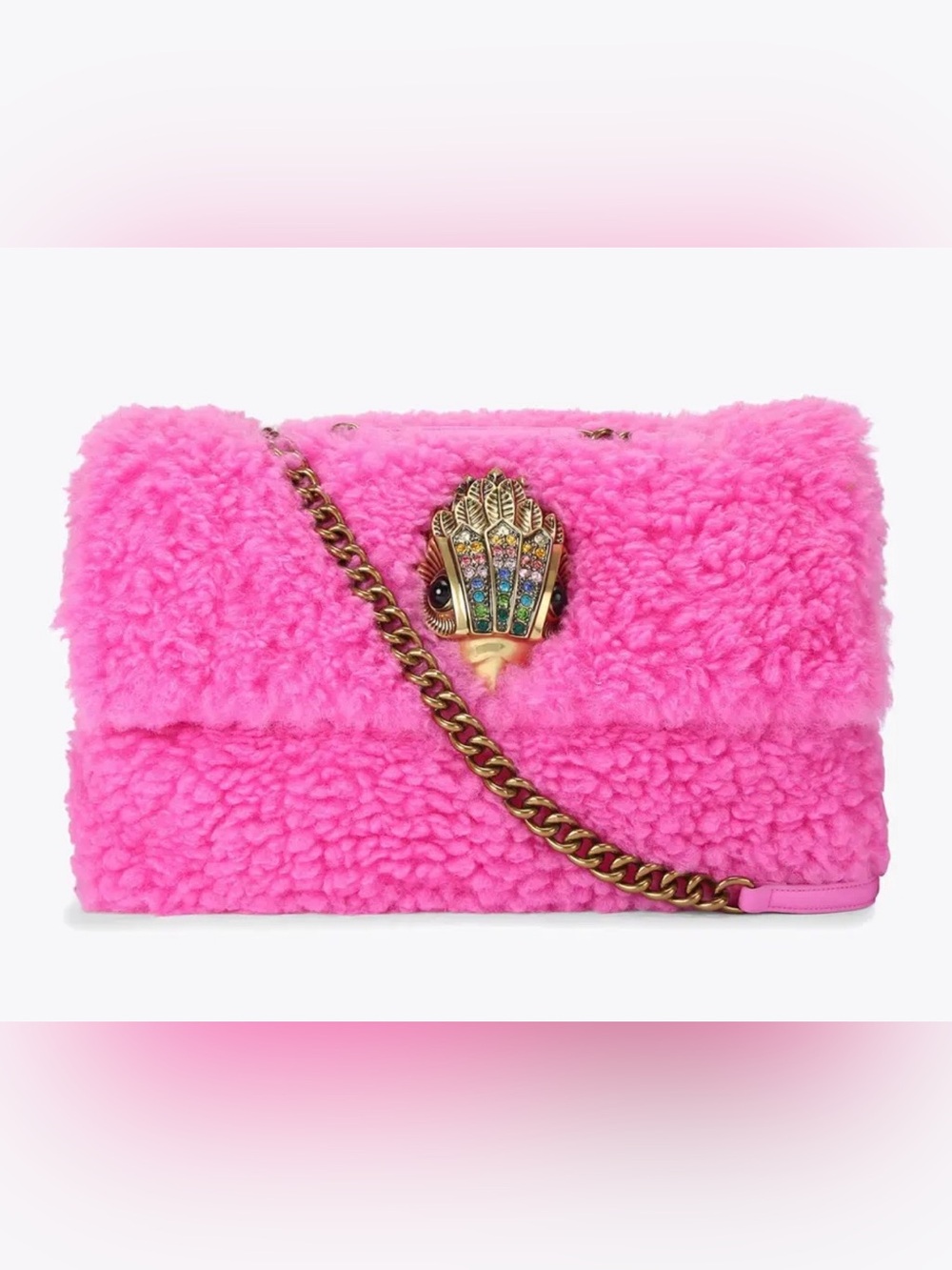Kurt Geiger MACRO KENSINGTON BAG Pink Faux Shearling, Large!! NWT! - Picture 4 of 16